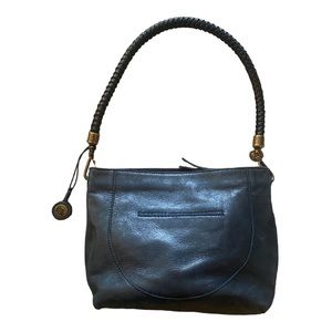 The SAK Black SOFT LEATHER HOBO BAG Braided/Woven Shoulder Strap Embossed Zip Up